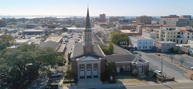 First Presbyterian Church Pensacola aerial shot