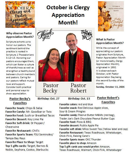 Pastor's Appreciation Month!
